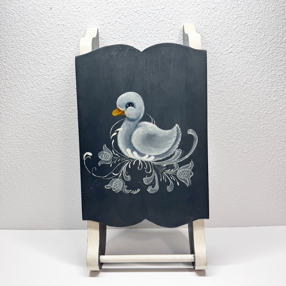 Vintage Hand Painted Duckling Wood Hand Towel Holder